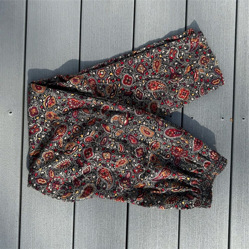 Anna G. Women's Vintage Paisley Corduroy High-Waisted Wide-Leg Pants M
